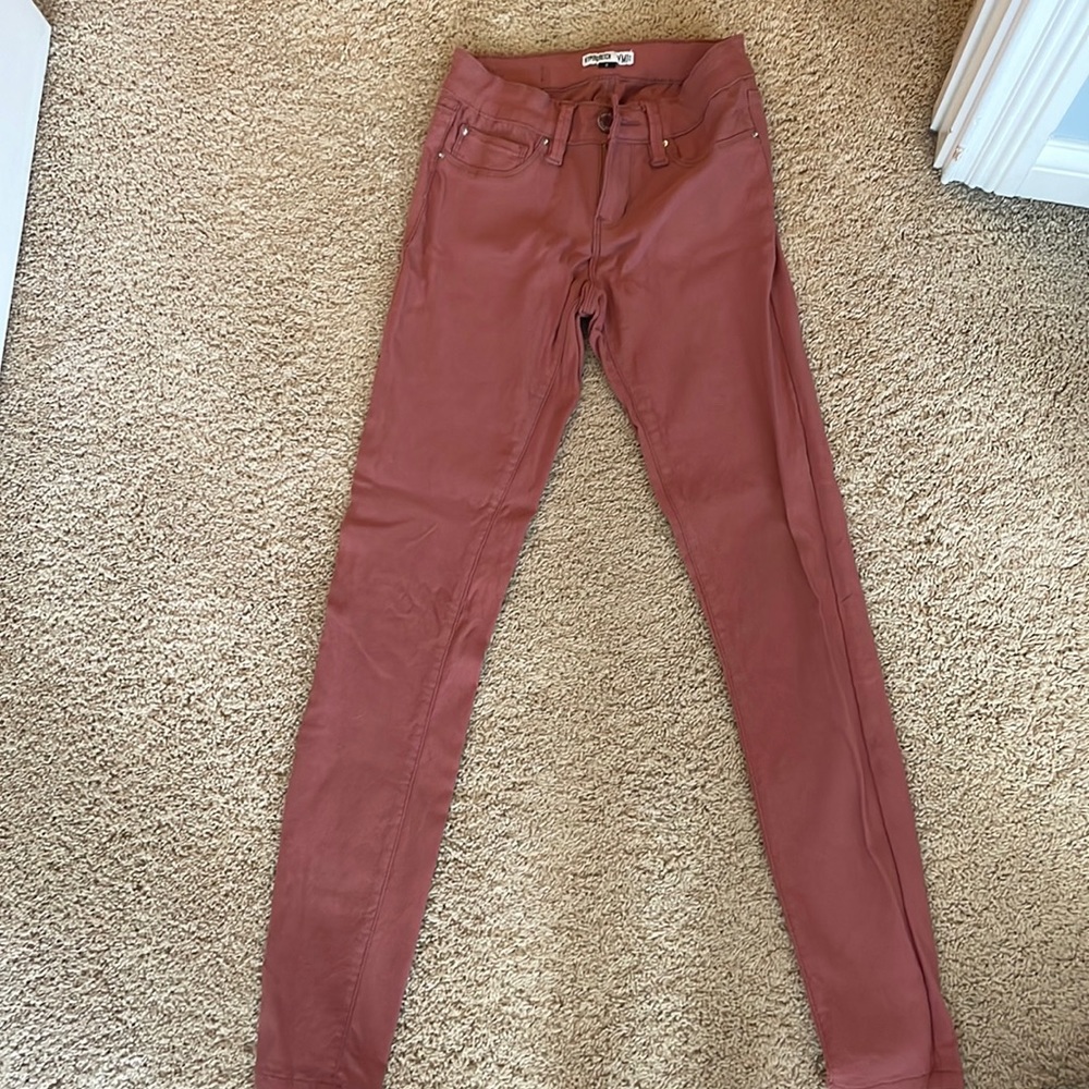Dark coral jeans